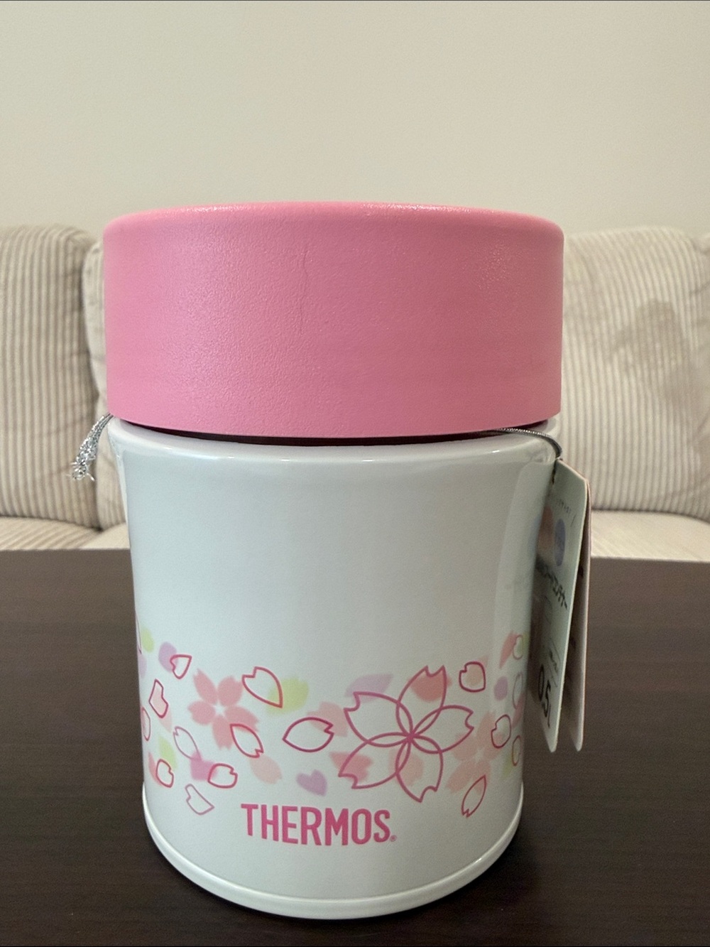 (Unused)Thermos Pink & White Sakura Insulated Food Container